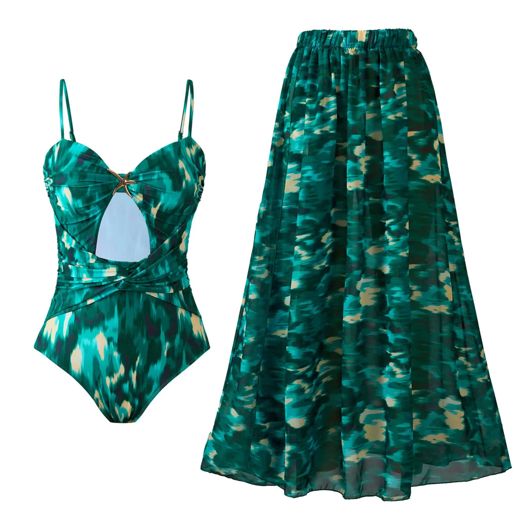 Floral Retro Printed Swimsuit with Cover up Women's Sexy Swimwear Bikini Female Bodysuit Bathingsuit Beachwear 2025