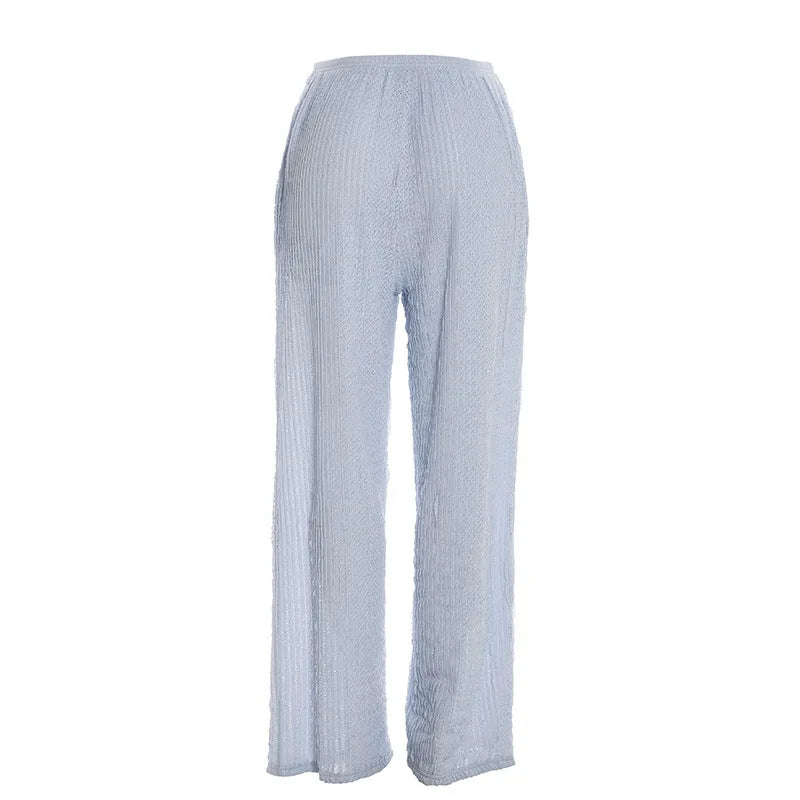 Women's trousers, fashionable and versatile, solid color, drawstring straight trousers, beach sun protection trousers