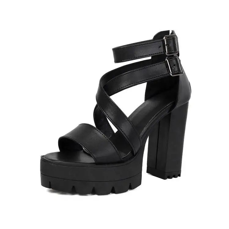 Spring and Summer New Model Fashion Chunky Heel Women's Sandals Open-toe Buckle Platform Sexy Party Women's Shoes High 11cm