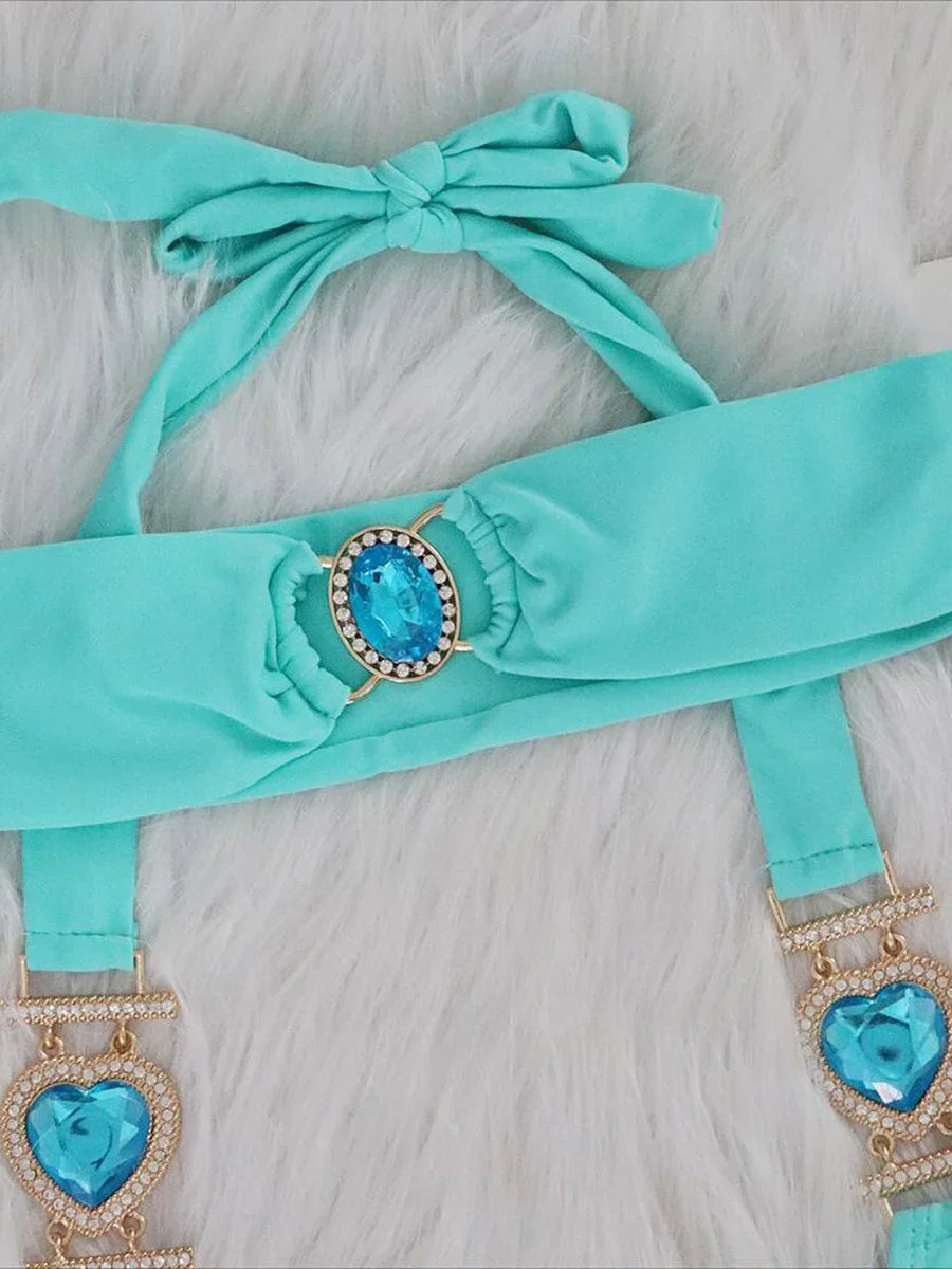 Halter Rhinestones Diamond Bikini Women Swimsuit Female Swimwear Three pieces Bikini Set Brazilian Hairband Bathing Suit Swim