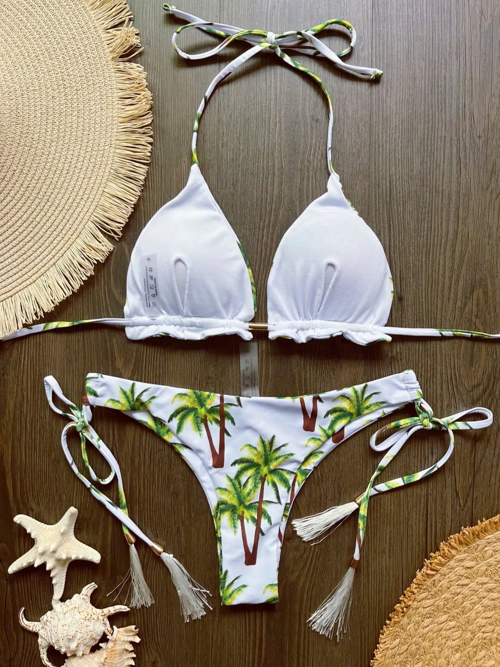 Sexy print women's bikini swimsuit split set with straps and tassels 2-piece set for summer beach swimsuit