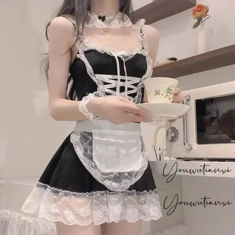 Women's Sexy Maid Lingerie French Maid Outfit Anime Cosplay Costume Role Play Fancy Dress Naughty Apron