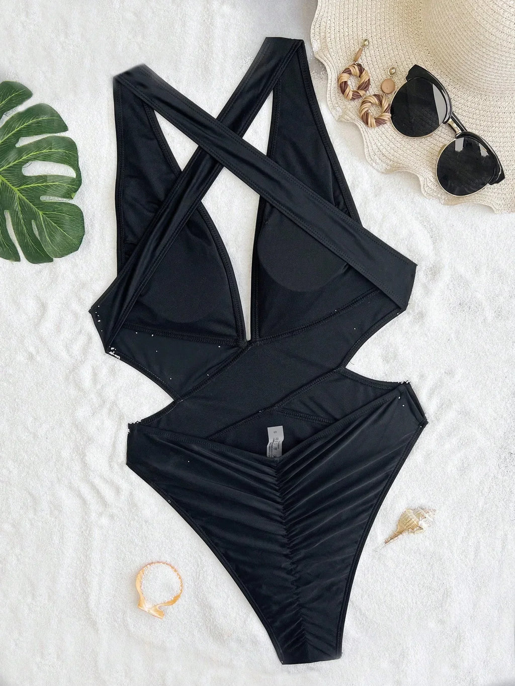 Sexy Solid Back Cross 2024 Swimsuit One Piece Backless Wrinkle Bikini Thong Swimwear Bodysuits Women Biquini Bathing Suits