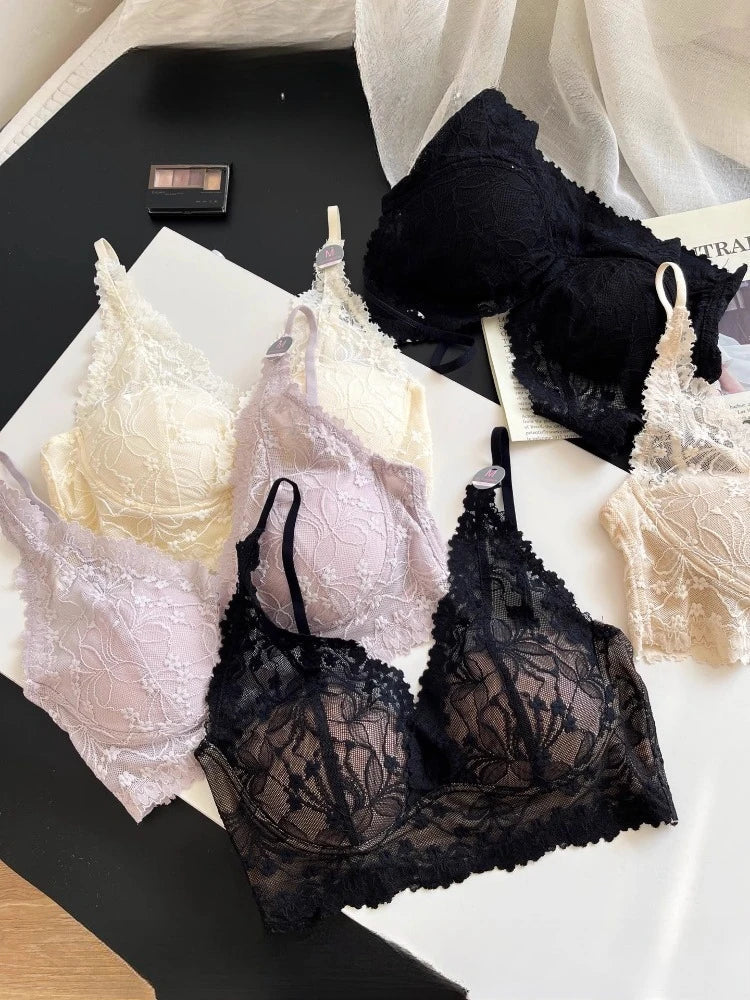 MOYISU Seamless French Bra Women Halterneck Lace Bustier One Cup Strappy Back Sexy Elegant Support CA Fast Delivery Comfort Wear
