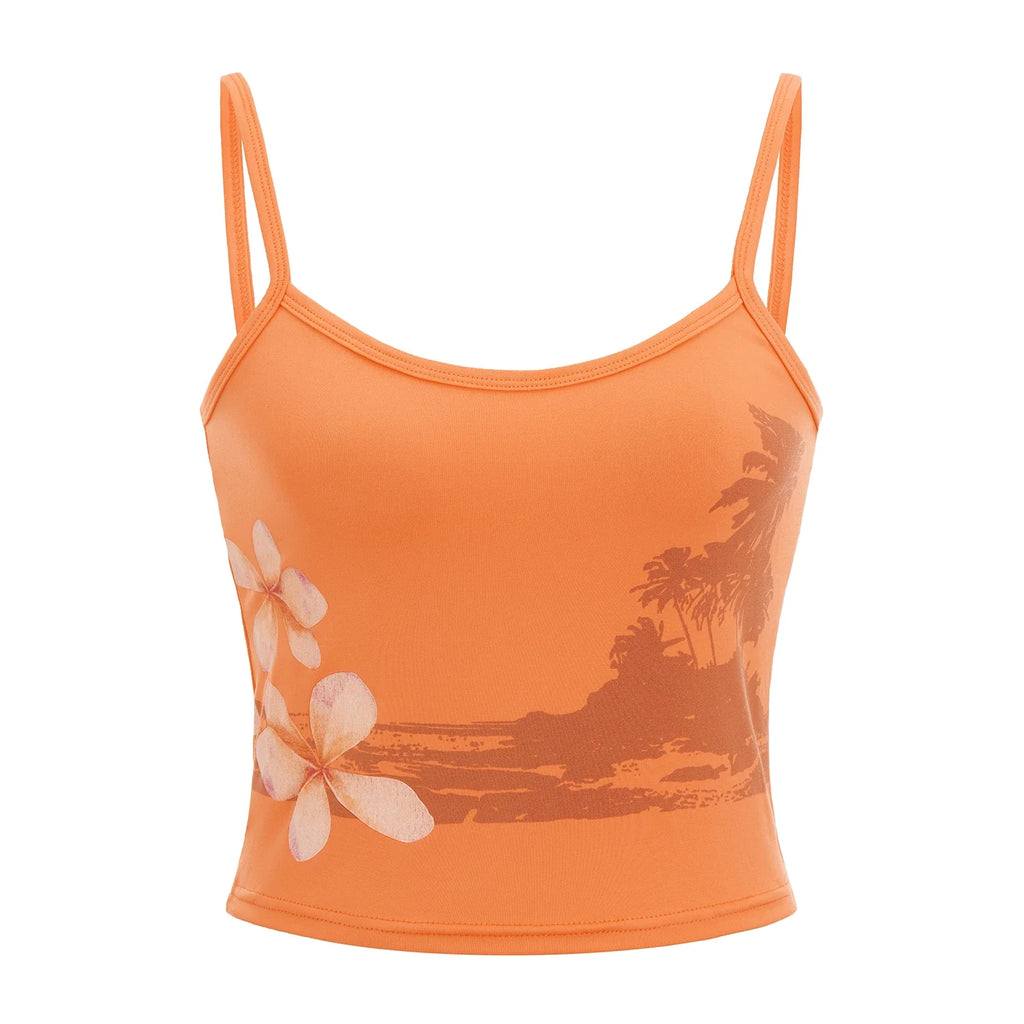 Women's Floral Print Camisole Summer Sleeveless Low Cut Slim Fit Crop Tank Tops Casual Vest Streetwear
