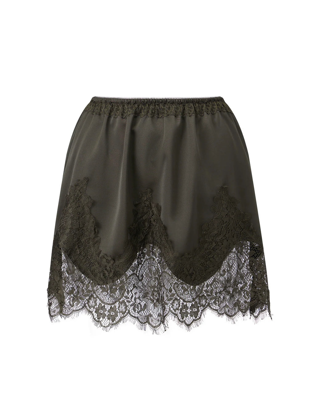 Summer Women's Satin Short Skirts Elastic Waist Lace Patchwork Skirts Half Slip Skirts Fashion