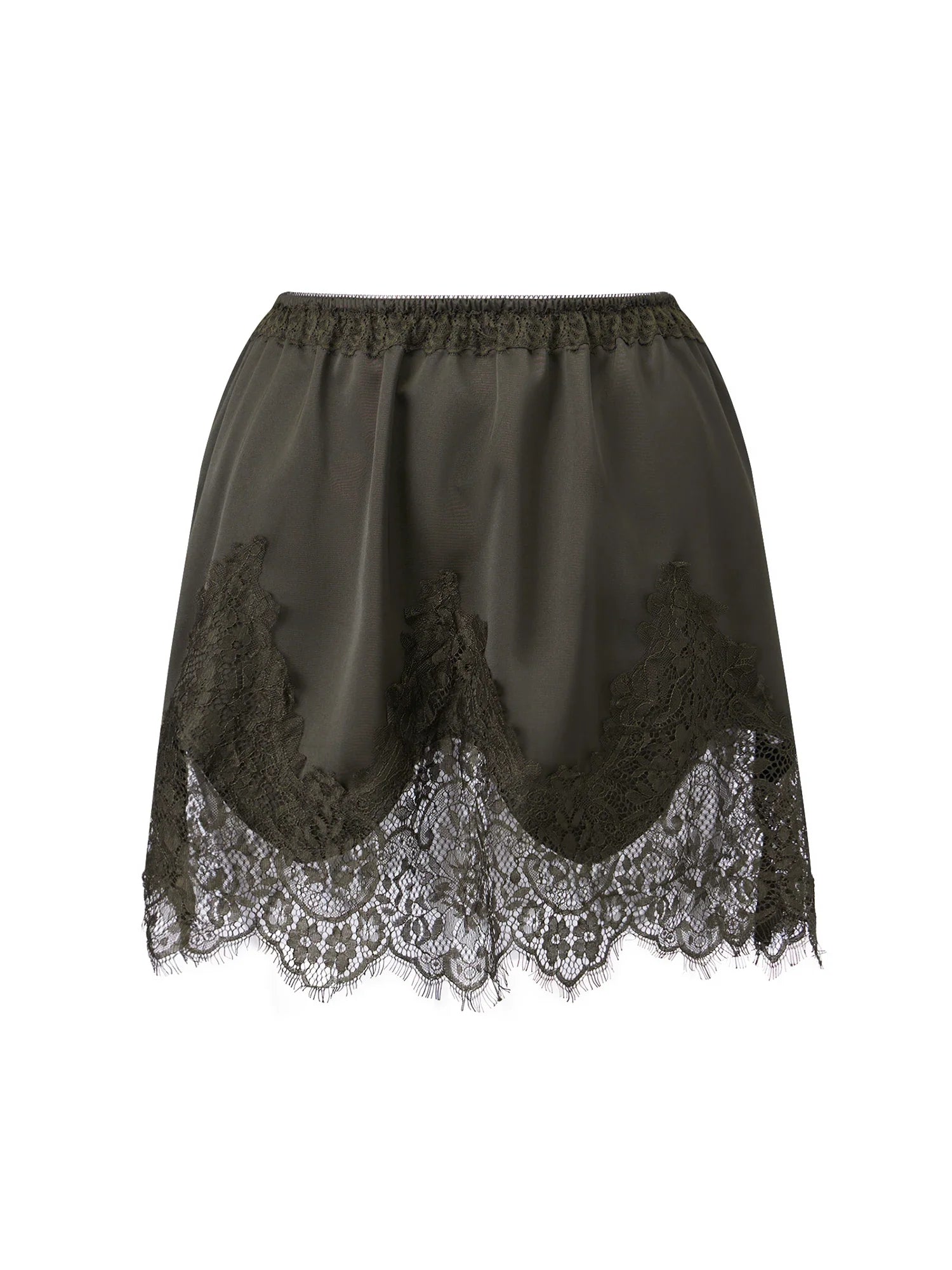 Summer Women's Satin Short Skirts Elastic Waist Lace Patchwork Skirts Half Slip Skirts Fashion