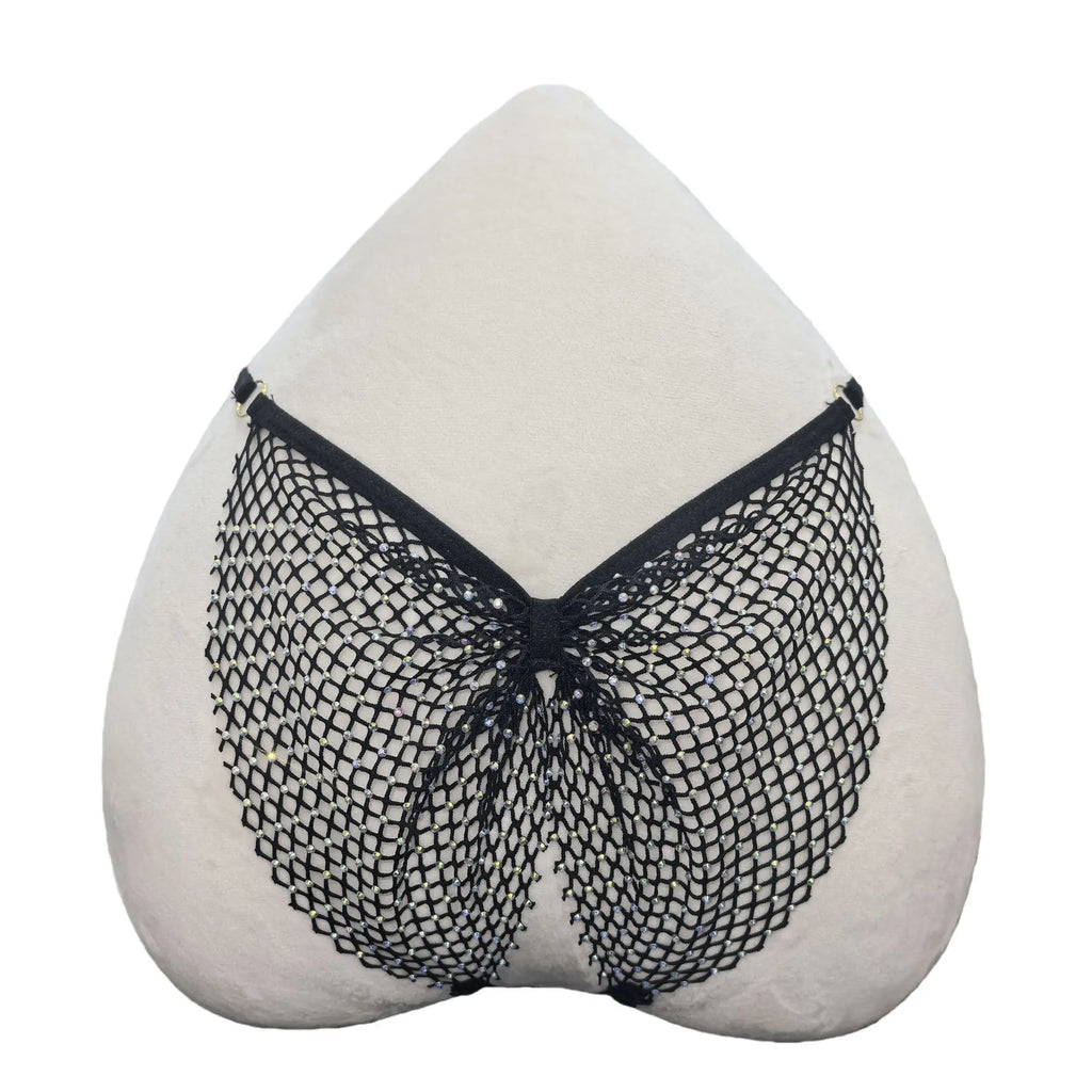 Rhinestone Sex Underwear Fishnet Crotchless Open T Pants Couple Panties Lace Women G String Hot Erotic Briefs Thong Intimates