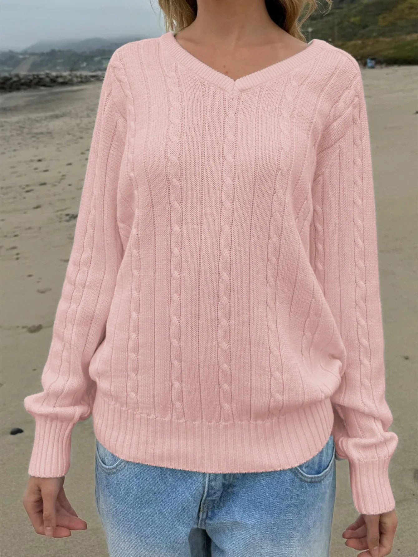 Phantasy Retro Solid Color Sweater Winter Women's V-Neck Casual Simple Loose Knit Sweater Trendy Spring Autumn Winter Sweater