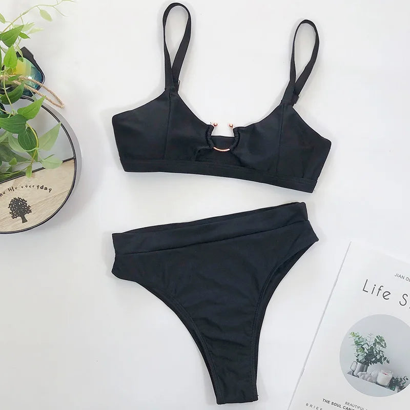 Snakeskin Female Swimsuit High Waist Bikini Women Swimwear Two-pieces Bikini Set Hollow Out Bather Bathing Suit Swim Beachwear