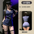 Sexy Cosplay Policewoman Midnight Uniform SM Zipper Bodysuits Solid Color Deep V Short Sleeved Wrap Hip Bodysuits Charming K0JQ