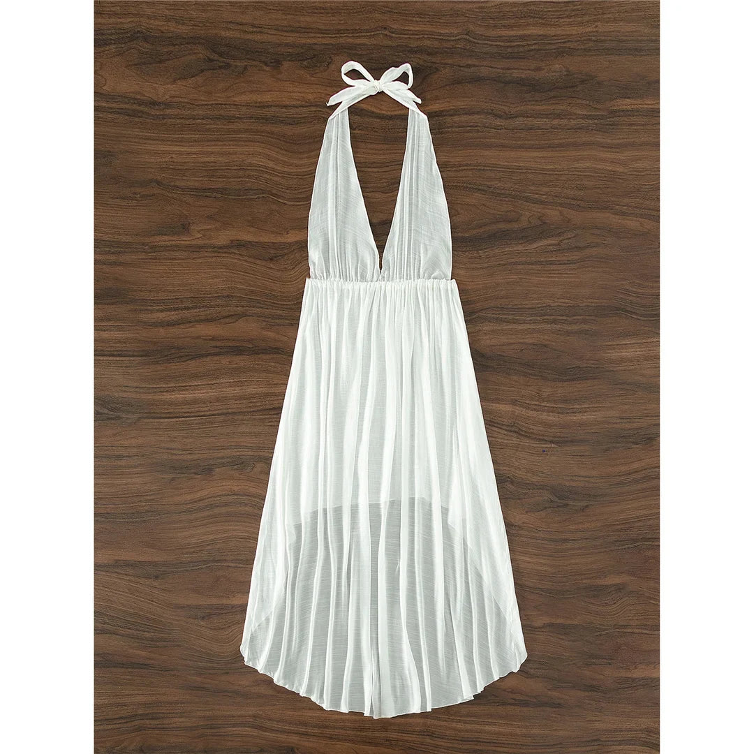 S - XL New Sexy Halter Deep V Neck Backless Tunic Beach Cover Up Cover-ups Beach Dress Beach Wear Beachwear Female Women K5213