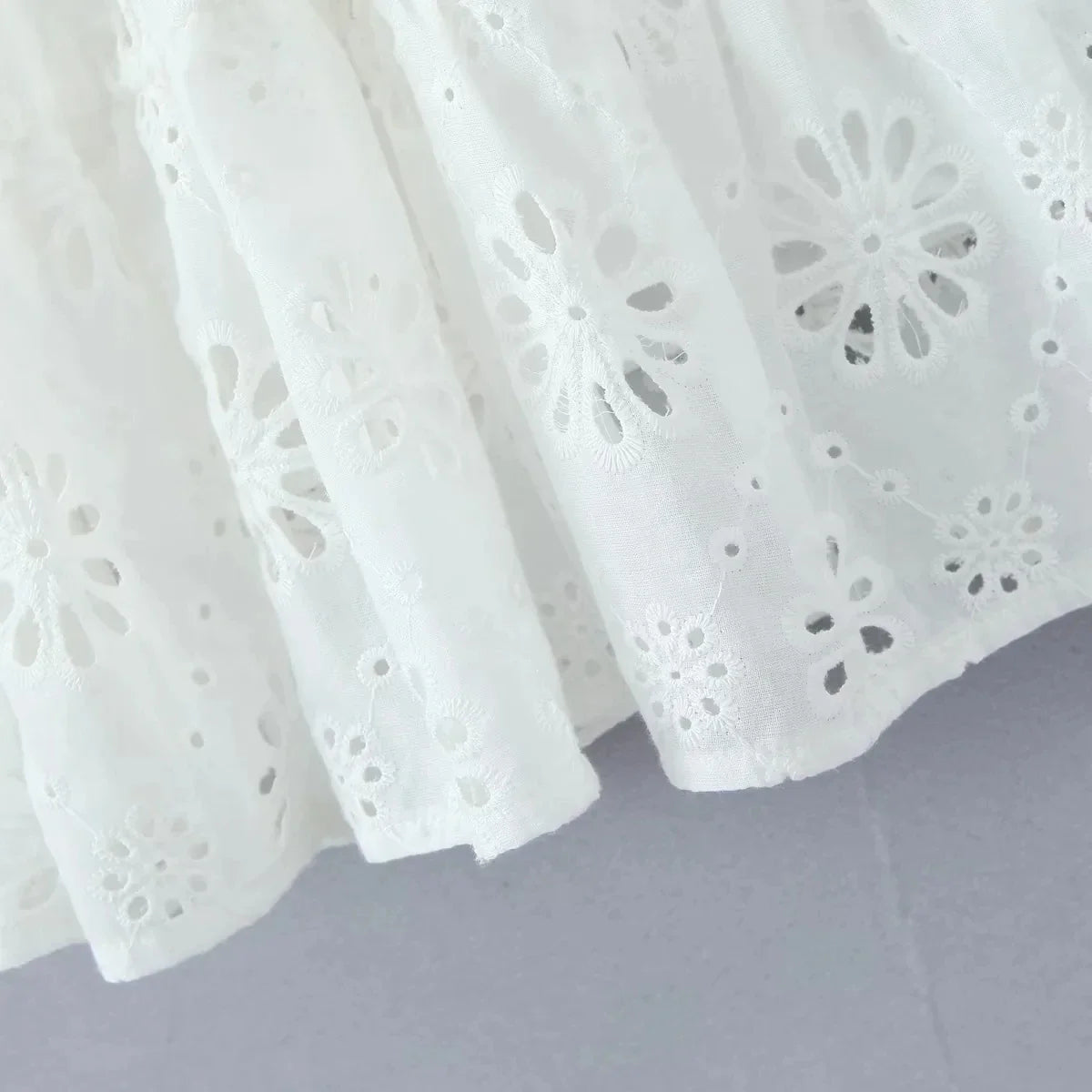 Puff Sleeve Cotton White Lace Dress Women Summer 2025 Square Collar Vintage Beach Short Dress Petite Flower Embriodery  Dress