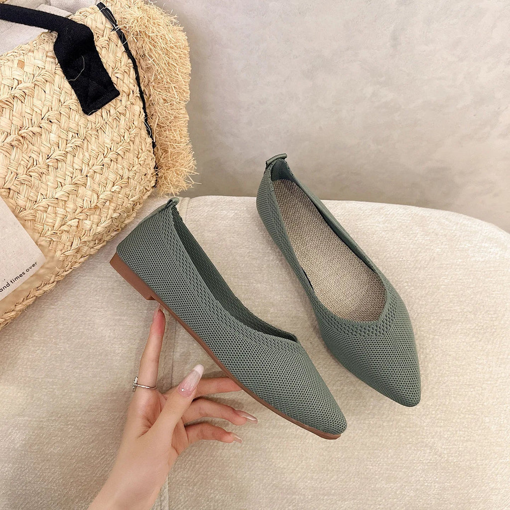 2025 Women Pointed Toe Flats Breathable Fabric Spring Summer Flat Shoes Soft Sole Slip-on Girls Daily Walking Driving Loafers