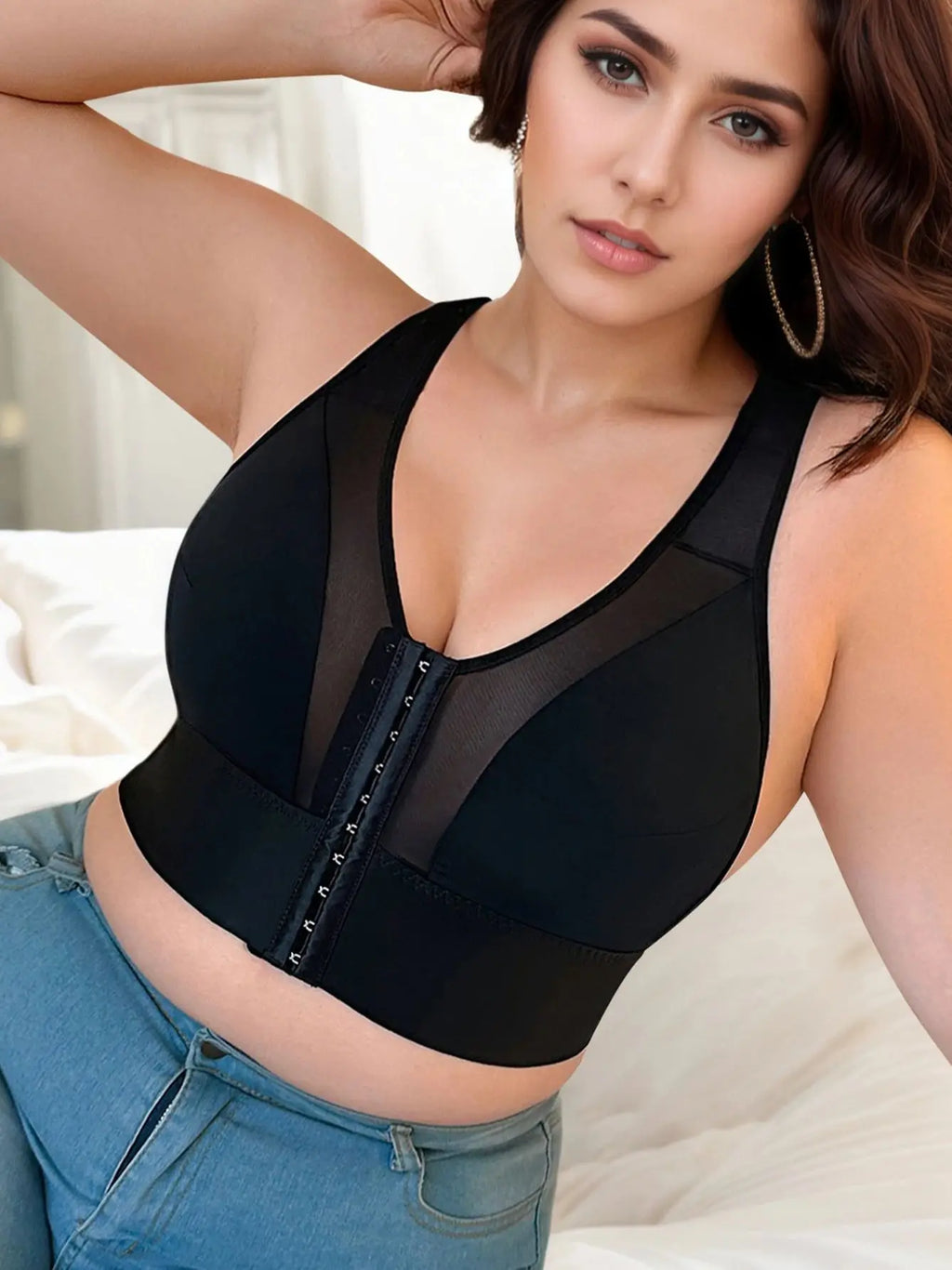 Fashionable plus size full cup bra without steel ring, molded front button bra, comfortable to wear sexy Lingerie MR3498