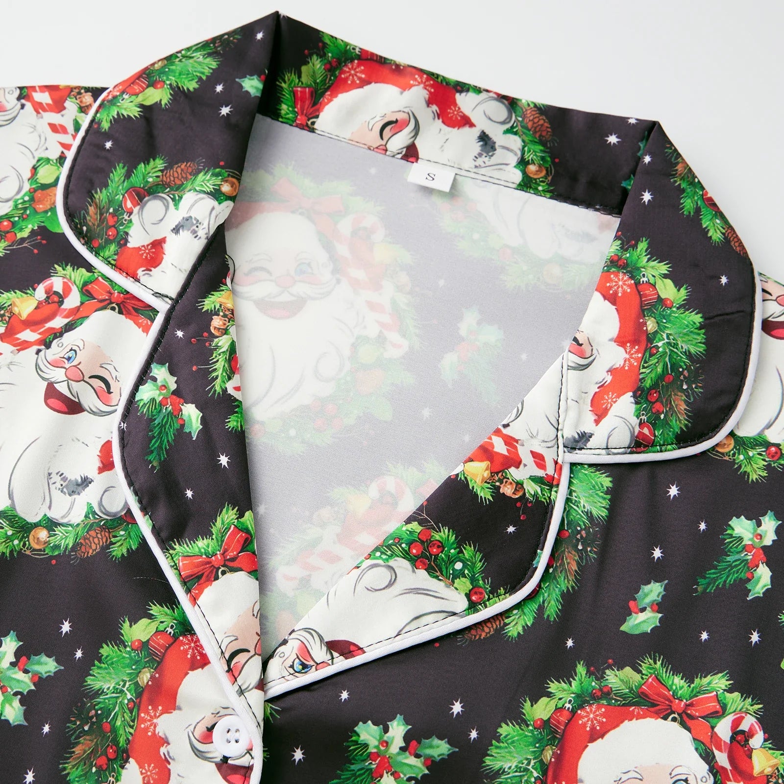 Christmas Pajamas Sets for Women Print Button Up Long Sleeve Lapel V Neck Tops and Pants Lounge Wear Satin 2 Pieces Suits