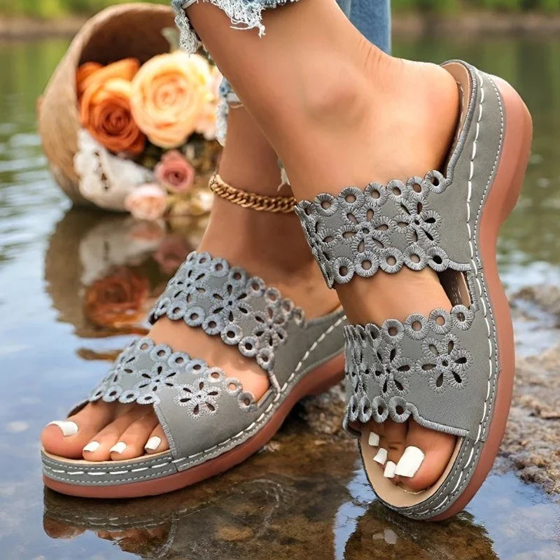 Vinatge Hollow Out Platform Sandals Women Lightweight Plus Size Wedges Sandles Woman Comfortable Thick Sole Casual Sandalias 43