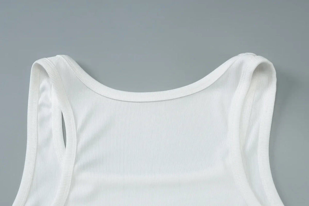 Woman Beading Rhinestones Tank Tops White Black Summer Sleeveless Corset T-shirt 2026 Casual Square Collar Crop Top Streetwear