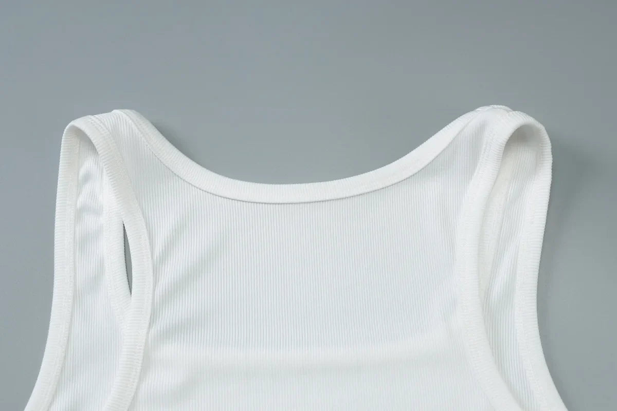 Woman Beading Rhinestones Tank Tops White Black Summer Sleeveless Corset T-shirt 2026 Casual Square Collar Crop Top Streetwear