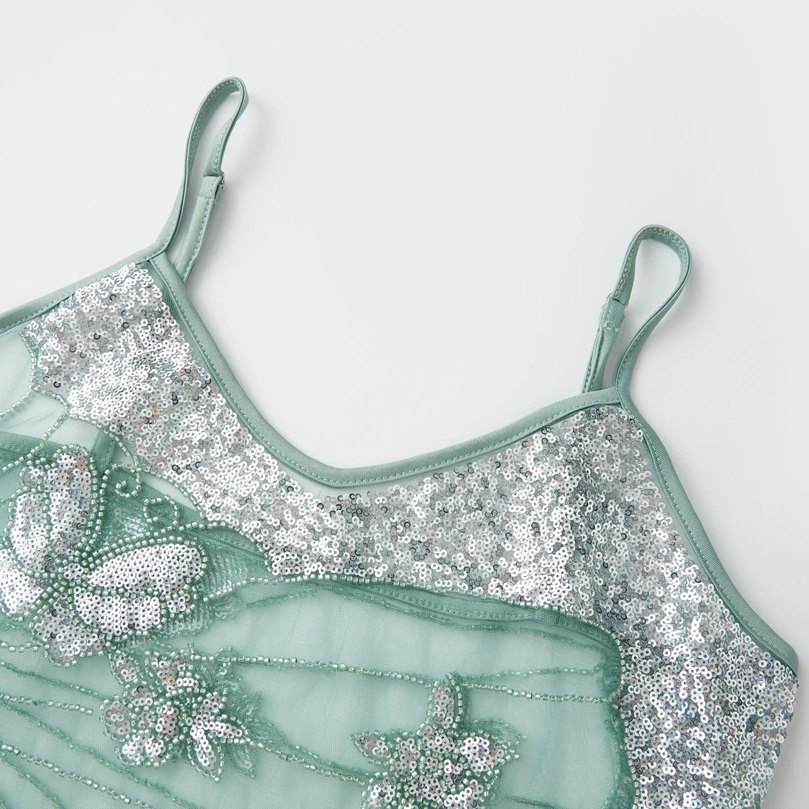 Women Sleeveless Spaghetti Strap Sheer Camisole Fashion Beaded Sequin Butterfly Cami Tops Summer Crop Tops