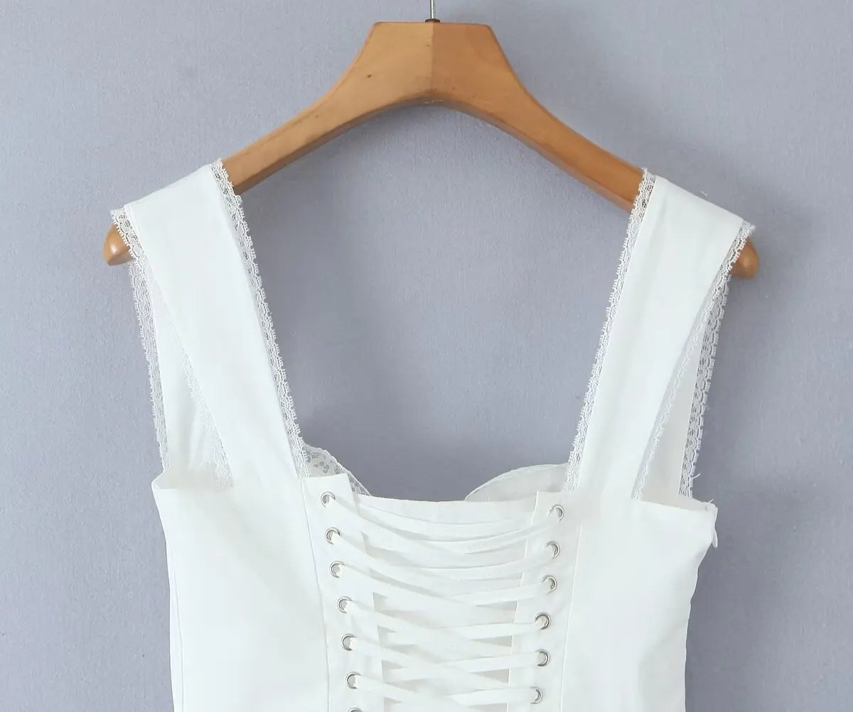 Foridol Bowknot Back Lace Up White Dress Women Sleeveless Lace Decor Summer Short Dress Elegant A-line Party Sundress 2025 New