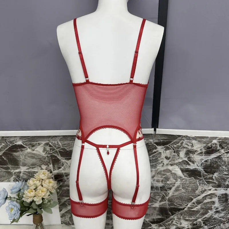 Toucheart Christmas Erotic Lingerie Seductive Embroidery Mesh Women See-through Body Shaping Sexy Pure Desire Hot Underwear Set