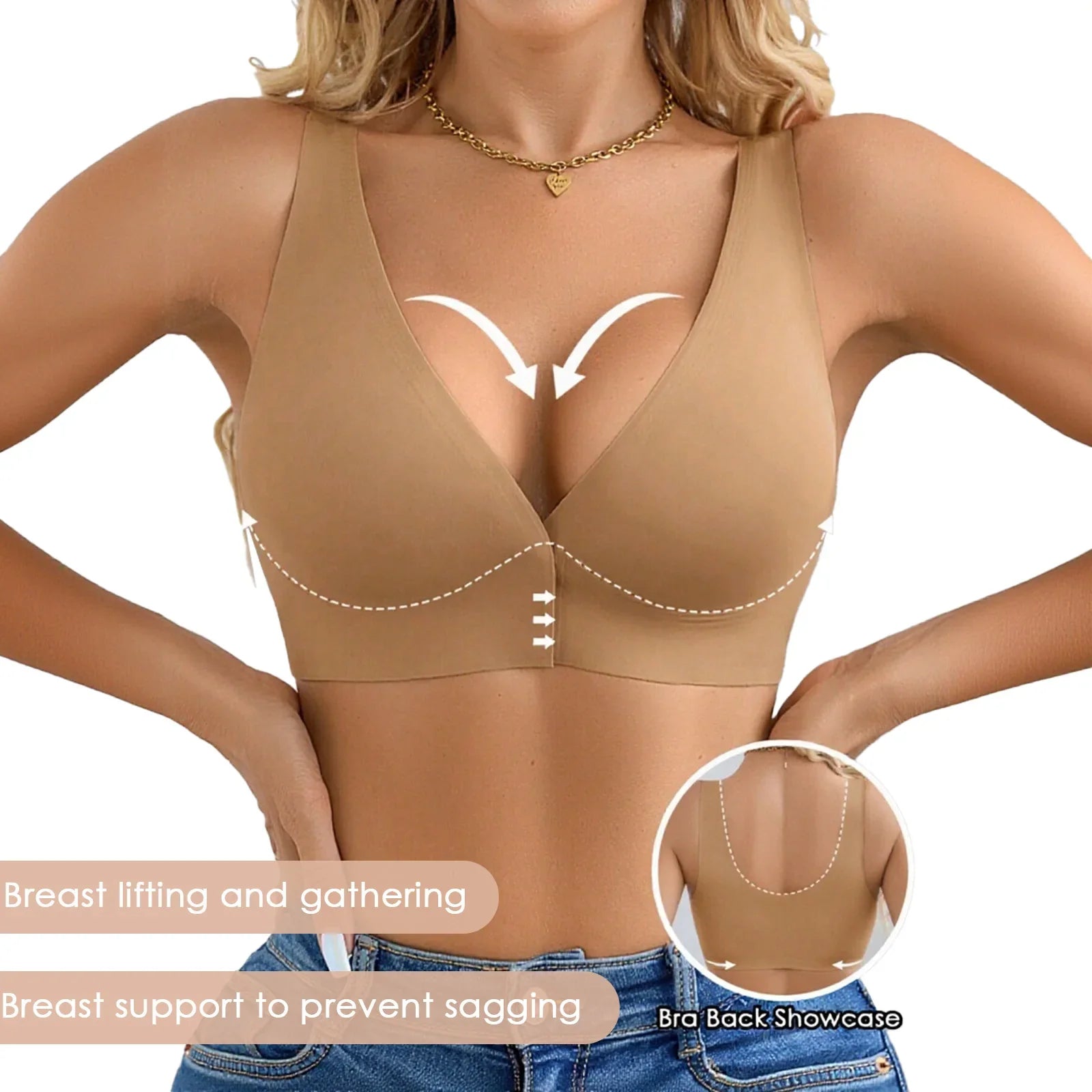 3 Pcs Women' Deep V Wire-free Bras Wide Strap Front Closure Sexy Push Up Seamless Bralettes For Cup A B C D