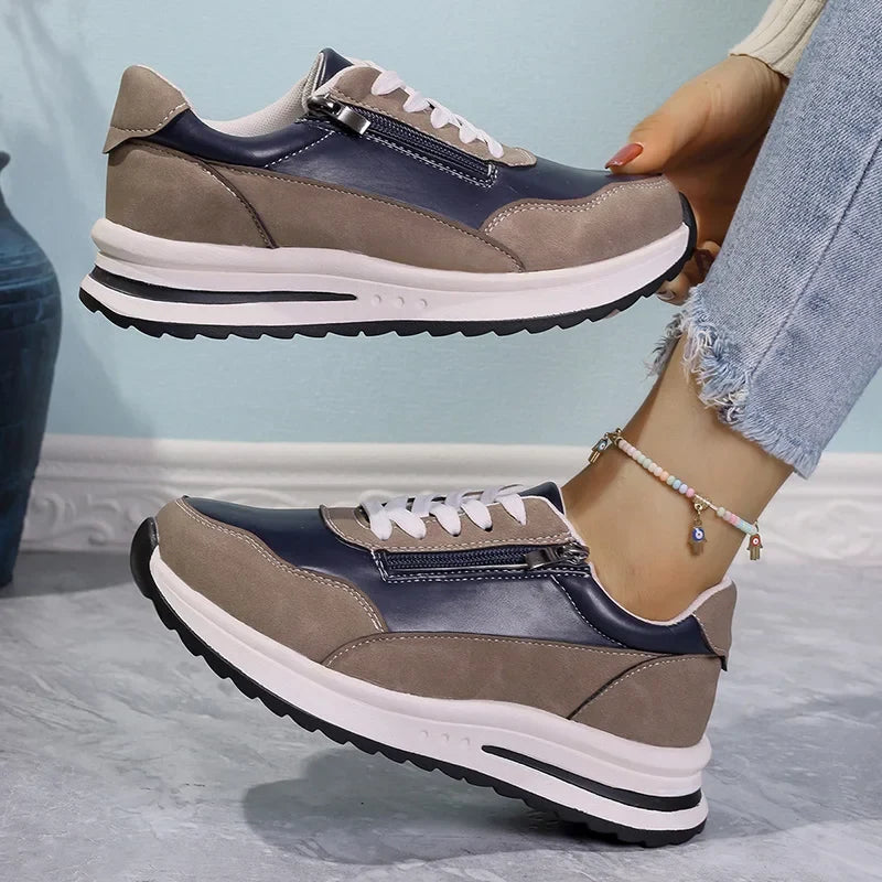 Fashion Lace Up Thick Bottom Sneakers for Women 2025 Zipper Decor Platform Sneakers Shoes Woman Non Slip Plus Size Sports Shoes