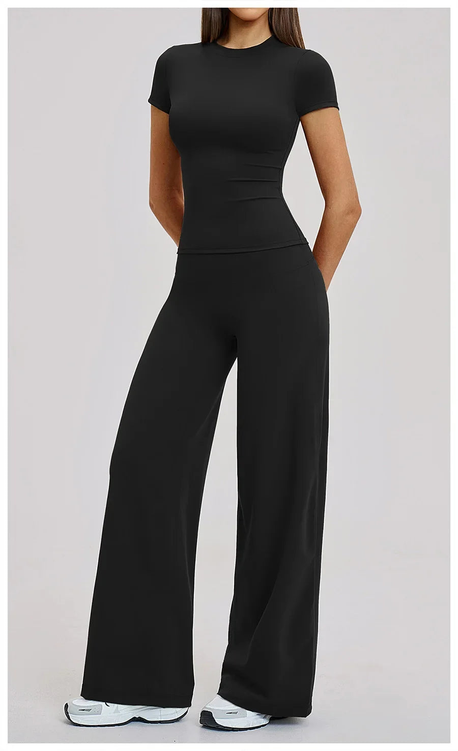 Yoga Set 2 Pieces Women Fitness Sportswear Gym Loose wide-leg pants Long-sleeved T-shirt Sports Crop Tops Tracksuit Workout Wear
