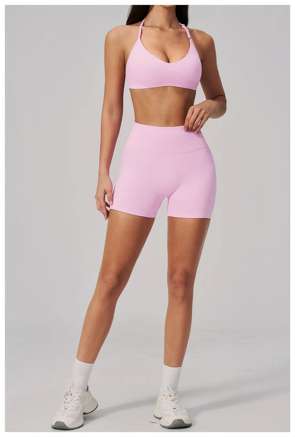 2 Pieces Seamless Yoga Sets Women Solid Color Sports Bra Tight Fitting Peach Buttocks Shorts Fitness Suit Gym Running Tracksuit