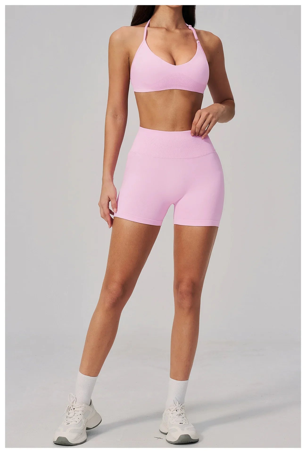 2 Pieces Seamless Yoga Sets Women Solid Color Sports Bra Tight Fitting Peach Buttocks Shorts Fitness Suit Gym Running Tracksuit
