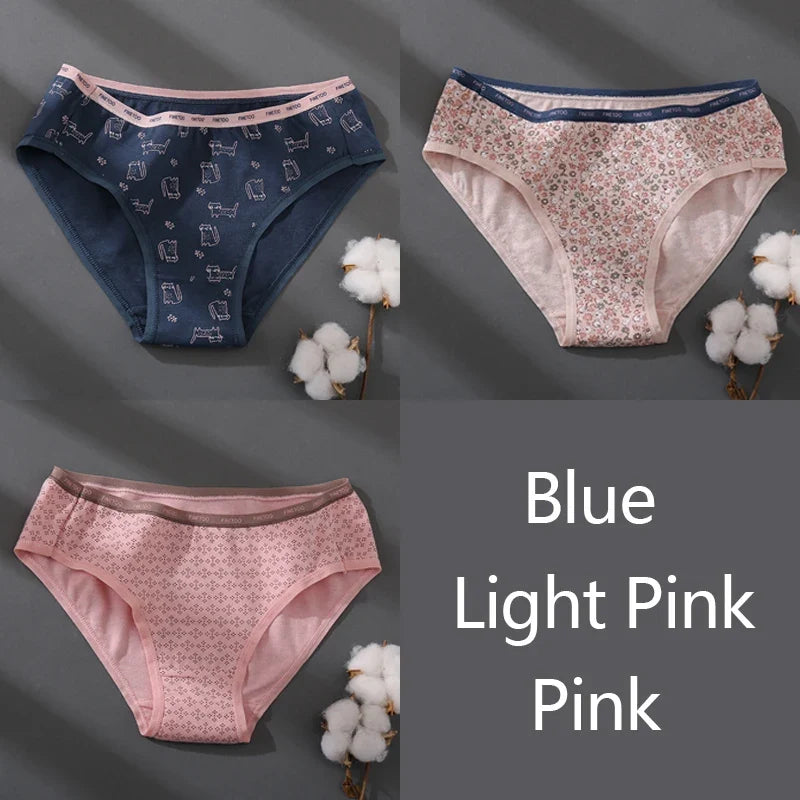 Women Printing Floral Panties 3Pcs/set Low-Rise Cotton Briefs Female Comfortable Underwear Female Soft Panties Lingerie M-2XL