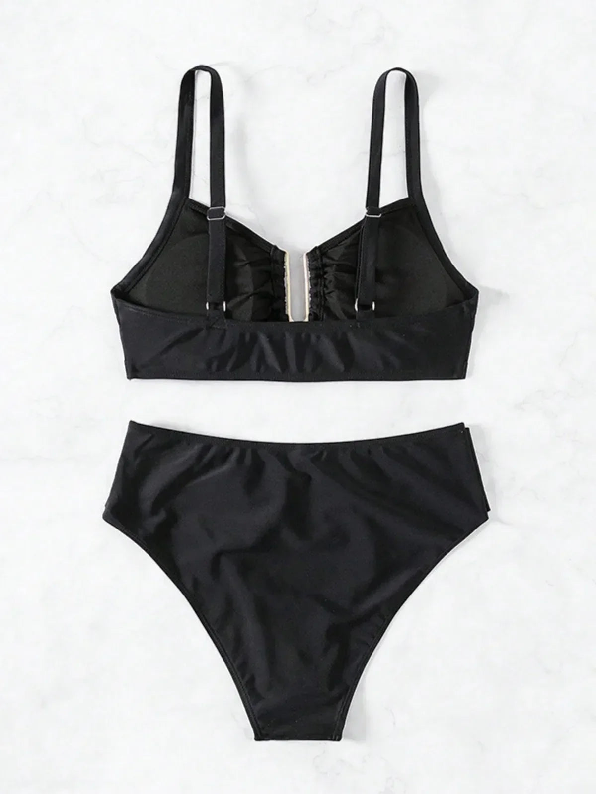 Solid Color High Waist Two Piece Swimsuit for Women U-neck Suspender Backless Bikini Set Beach Vacation Bathing Suit 2025 New