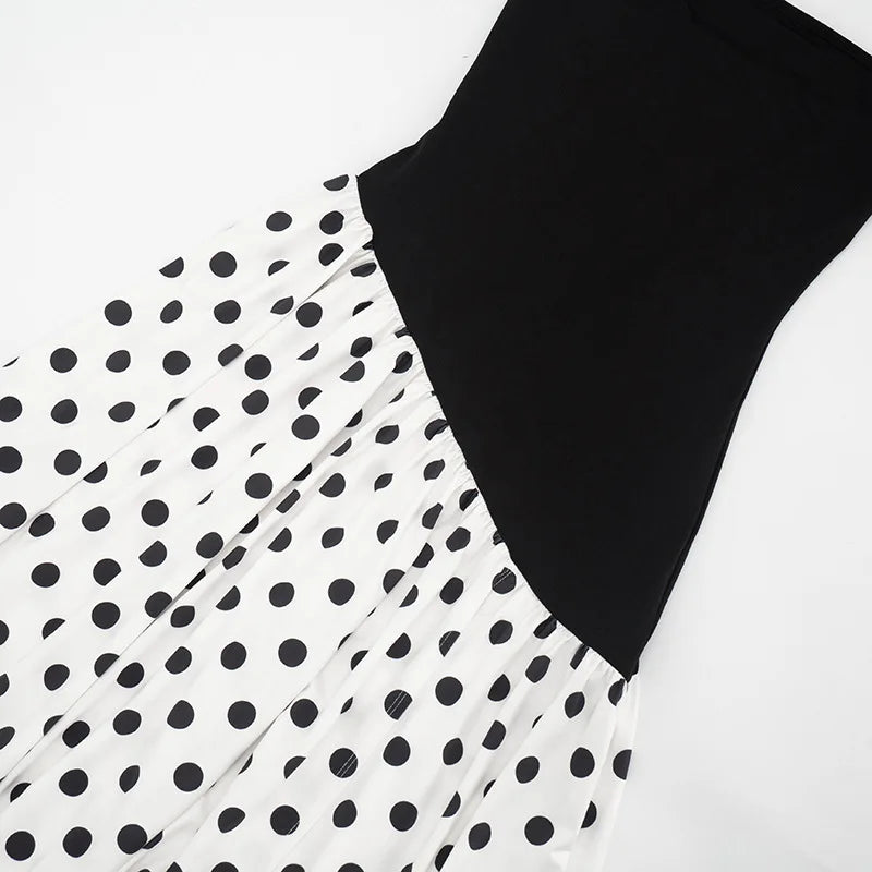 FDYOUI Elegant Bandage Polka Dot Patchwork Evening Dresses Women's 2026 Summer Off Shoulder High Slit Pleated Long Party Dress