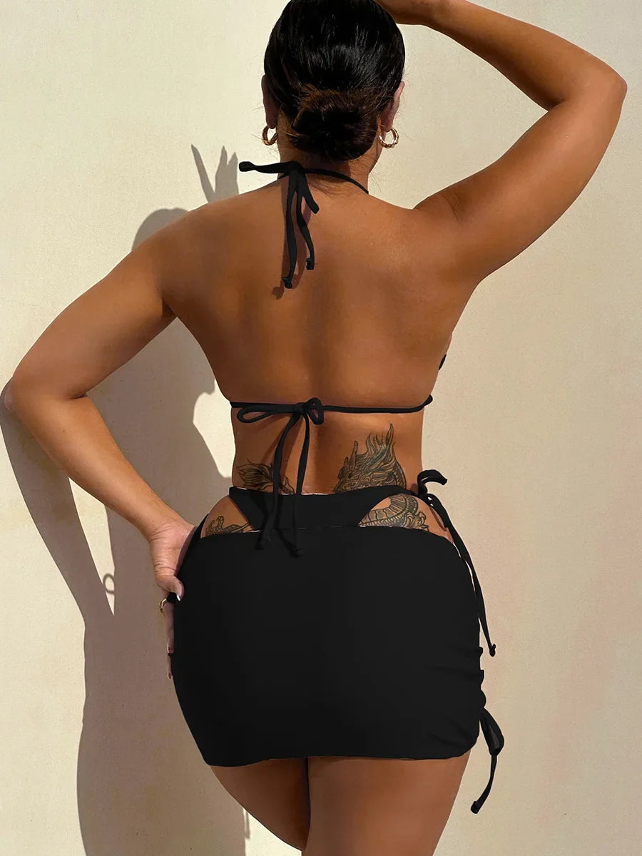 XS - L Doulbe Side Wearable Reversible Bikini Women Swimwear Female Swimsuit Three-pieces Bikini Set Ruffled Bathing Suit Swim