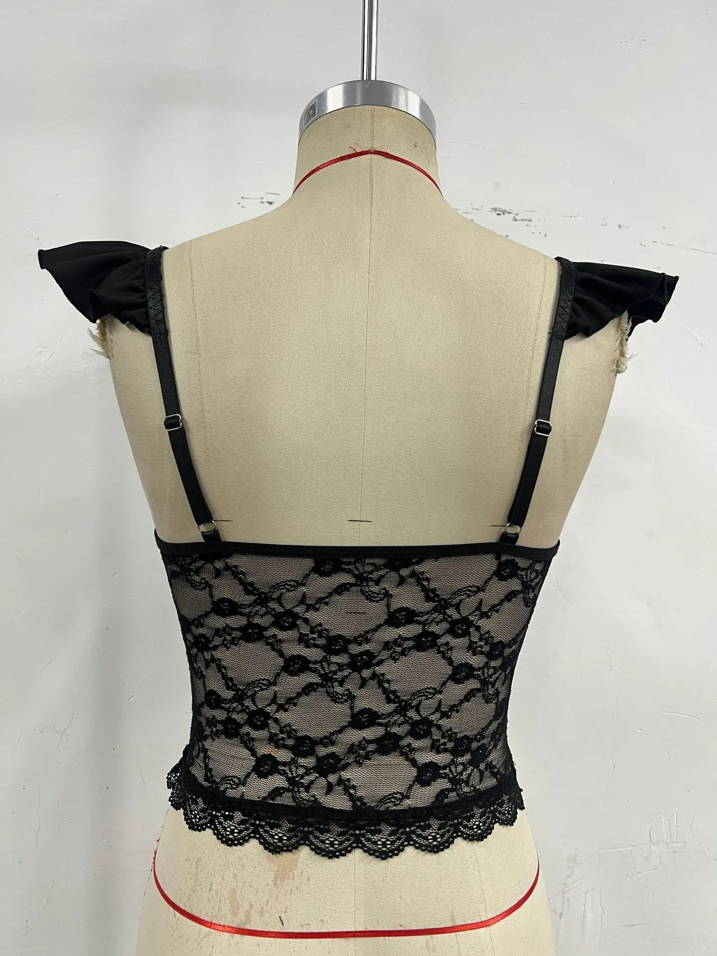 New French Fishbone Camisole Women Black Lace Trim Hollow Out Transparent Corset Tank Top 2026 Summer Club Party Bustier