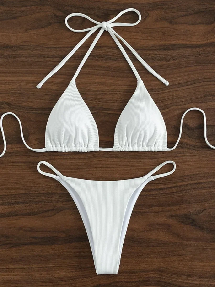 String Thong Bikinis 2025 Women Sexy Triangle Swimsuit Brazil Tong Swimwear Female Padded Bathing Swimming Suit Beachwear Summer