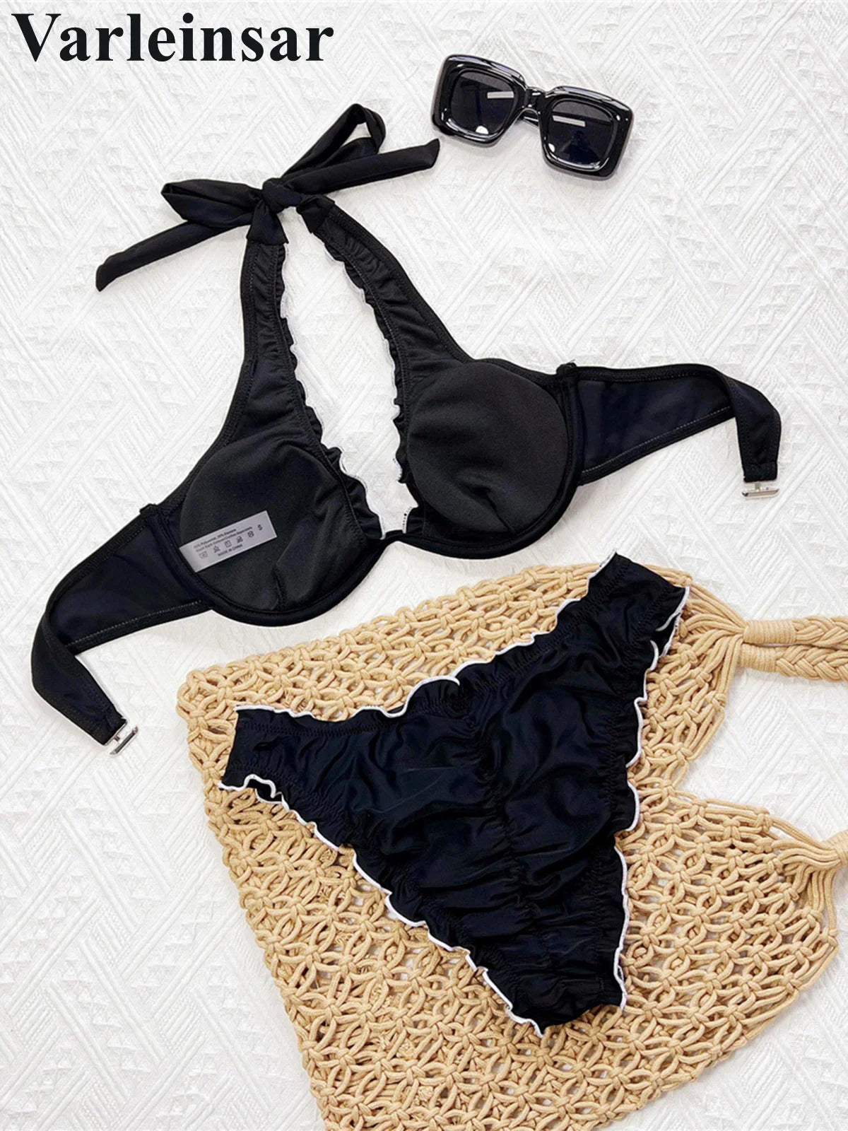 2026 Ruffled Halter Underwired Bikini Female Swimsuit Two-pieces Bikini set Women Swimwear Brazilian Bathing Suit Bather V7606