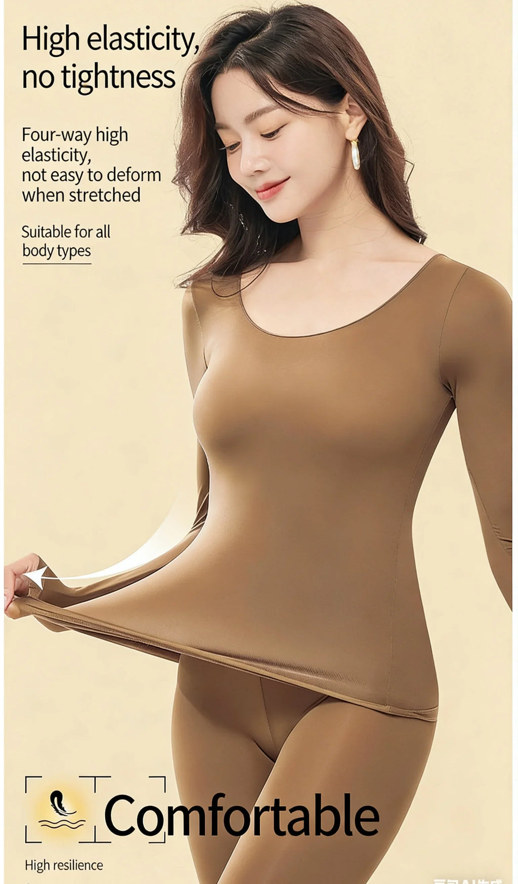 Spring & Autumn Skin-Friendly Top Set Ultra-Thin Seamless Nude Feel High Stretch Long Sleeve Thermal Underwear Women's Base Laye
