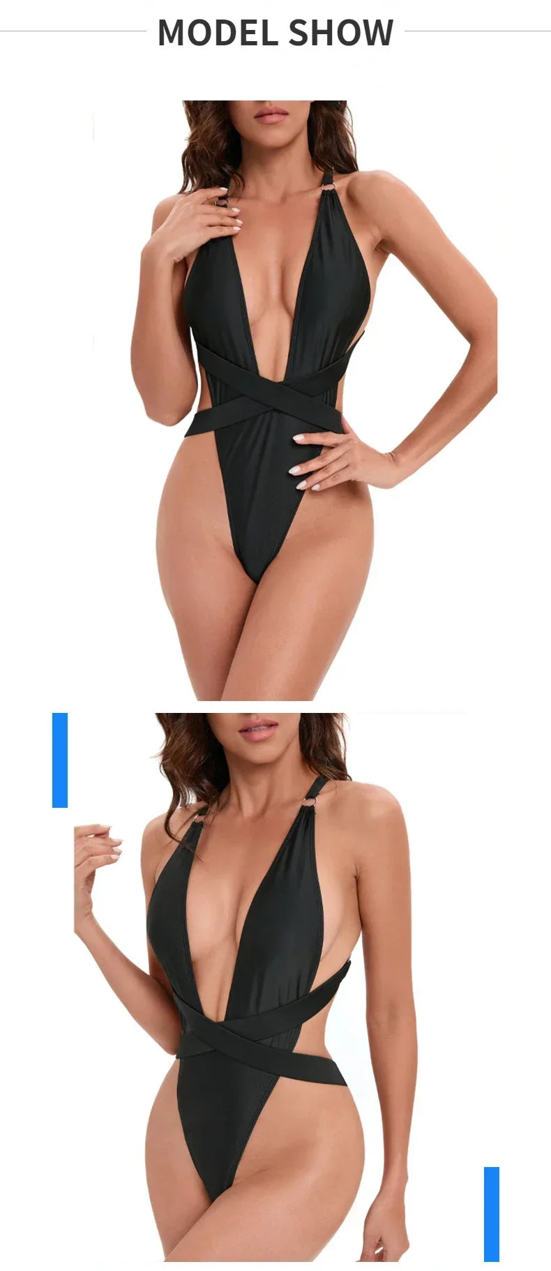 New Sexy One Piece Swimsuit Swimwear Women Black Deep V-neck Bandage Cross Backless Beachwear Bathing Suit Banadores Mujer 2026