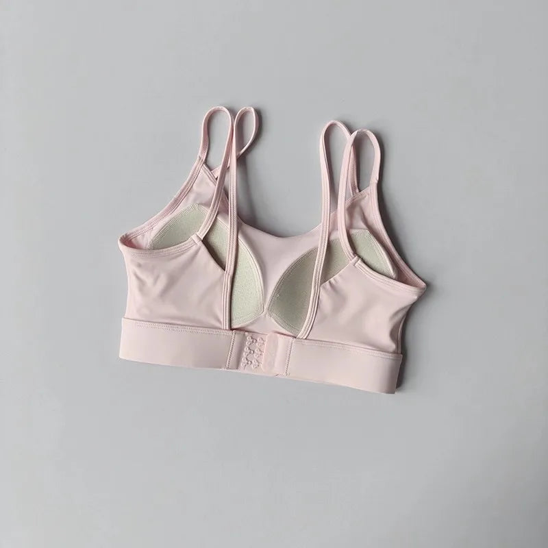 Women's Yoga Sports Bra Shock-Absorbing Gathered Front with Fine Strap Detailing Beautiful Back Design for Running Fitness Vest