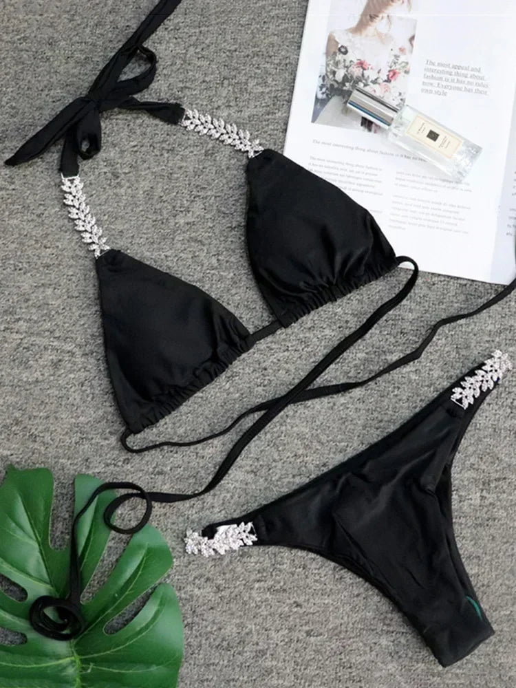 Halter Wrap Around Bikinis Diamond Bikini Women Swimsuit Female Swimwear Two Pieces Bikini Set Brazilian Bathing Suit Swim Lady