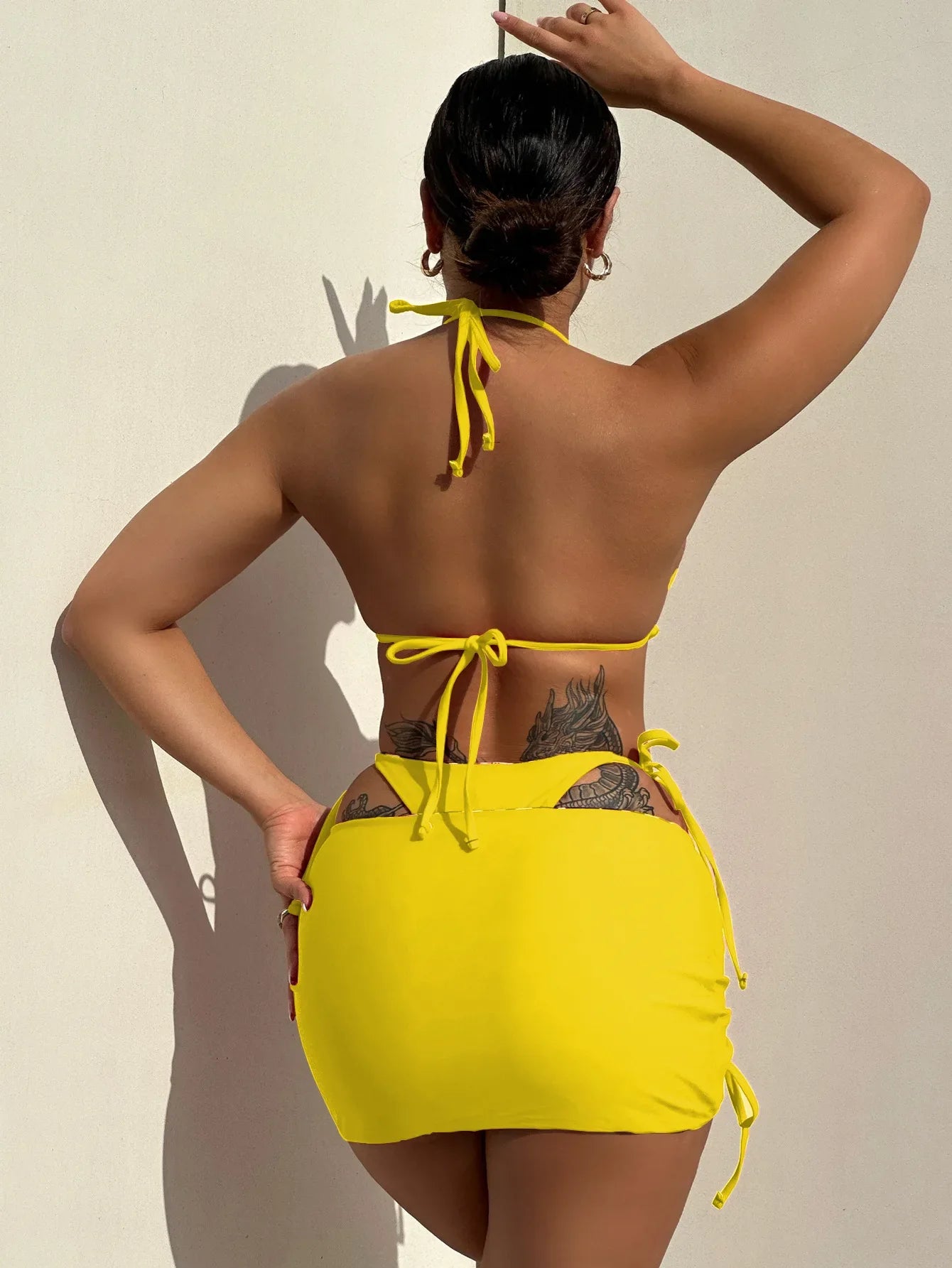 2026 Summer Leopard Print 3 Pieces Suit Swimwear Reversible Sexy Halter Lace-up Bikini Set Drawstring Skirt Cover Up Beachwear