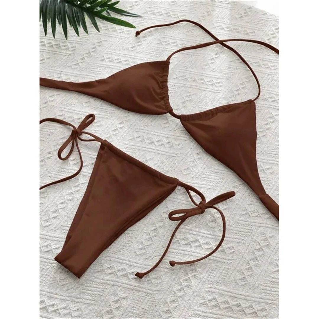 Sexy 11 Color Halter Mini Micro Thong Bikini Female Swimsuit Women Swimwear Two-pieces Bikini set Bather Bathing Suit Swim V4064