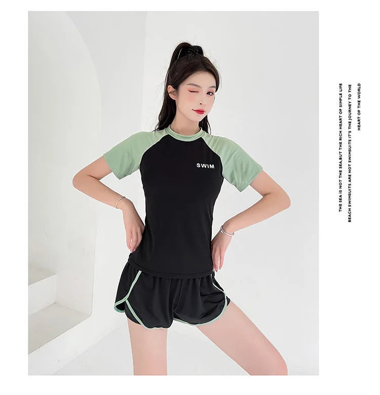 Swimsuit Women's Two-piece Split Sports Style Student Conservative Cover Belly Slimming Hot Spring Ins Style Plus Size  Swimsuit