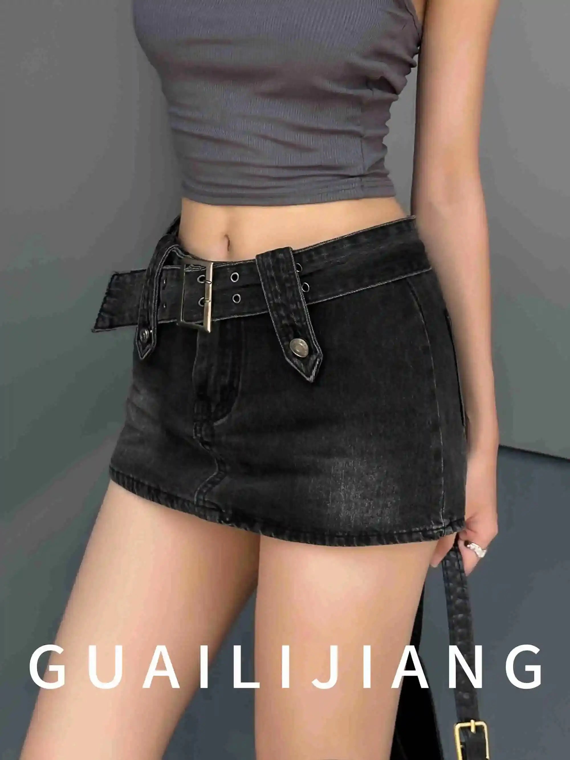 WOMENGAGA Korean Style Spicy Girl Denim Half Body Short Skirt Female Slim Tight Ultra Short A-line Slim Hip Skorts Fashion 3POJ
