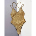 Sexy Golden Sequins Cross Back One Piece Swimsuit Women Swimwear Female Scrunch Butt High Leg Cut Bather Bathing Suit Swim V4967