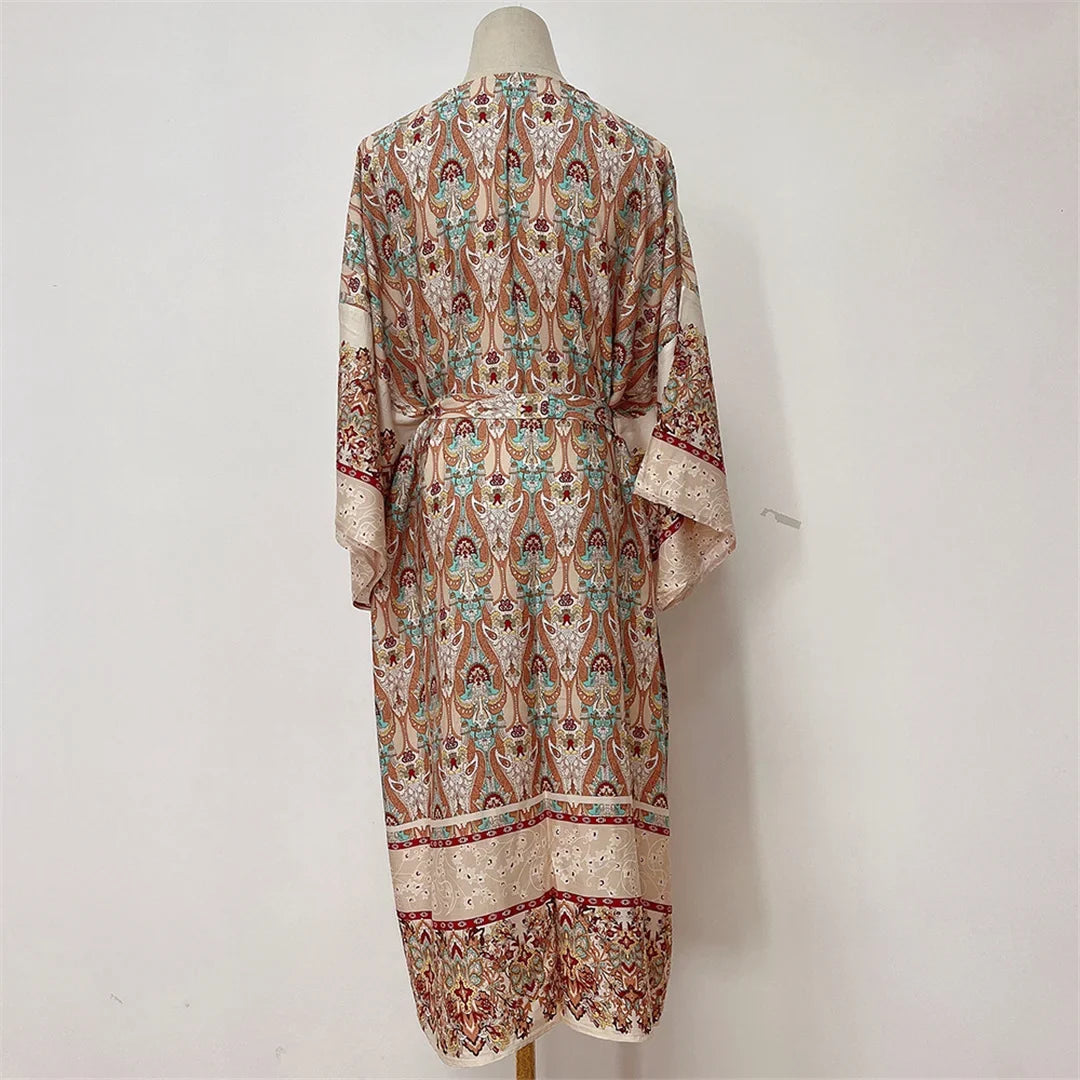 Printed Long Sleeve Crochet Knitted Cardigan Tunic Beach Cover Up Cover-ups Beach Dress Beach Wear Beachwear Female Women K7203