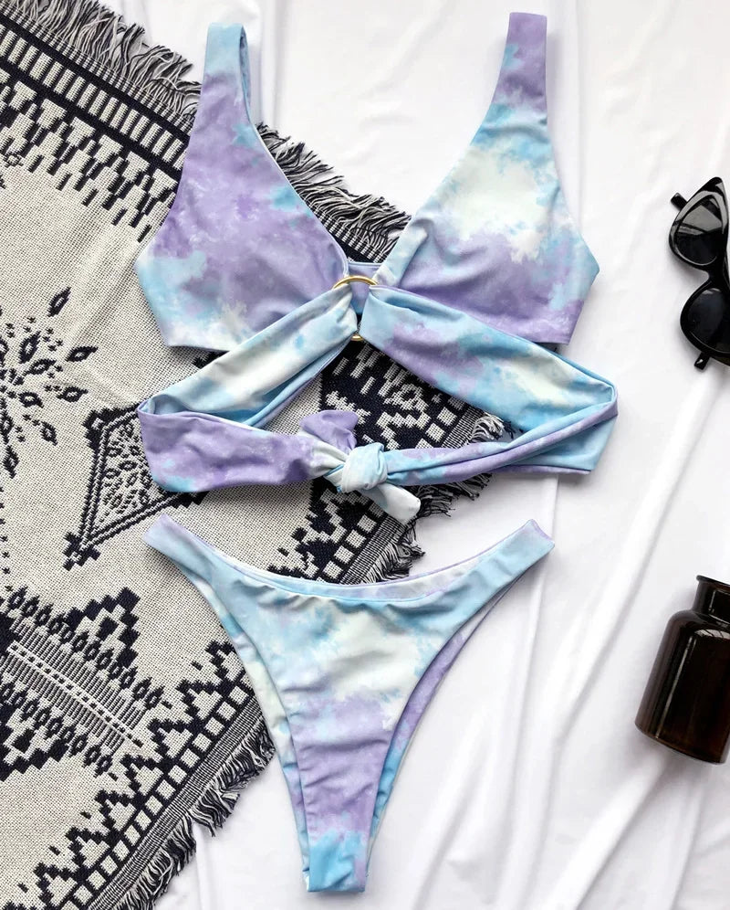 Sexy Adjustable Rings Cross Bandage Bikini Female Swimsuit Women Swimwear Two-pieces Bikini set Bather Bathing Suit Swim Lady
