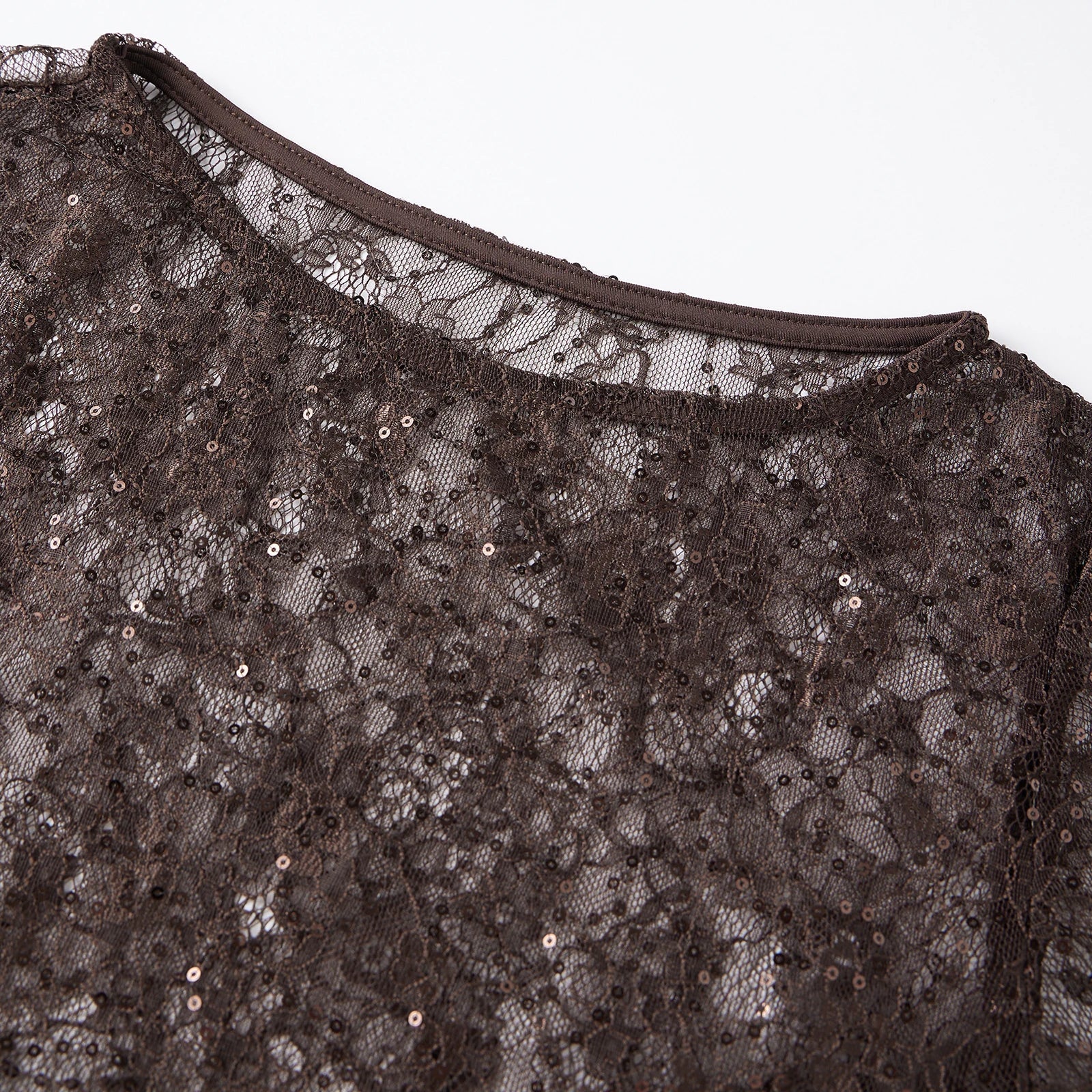 Women Spring Summer Solid Color Slim Sheer T-shirts Long Sleeve Crew Neck Shiny See-through Lace Tops Clubwear